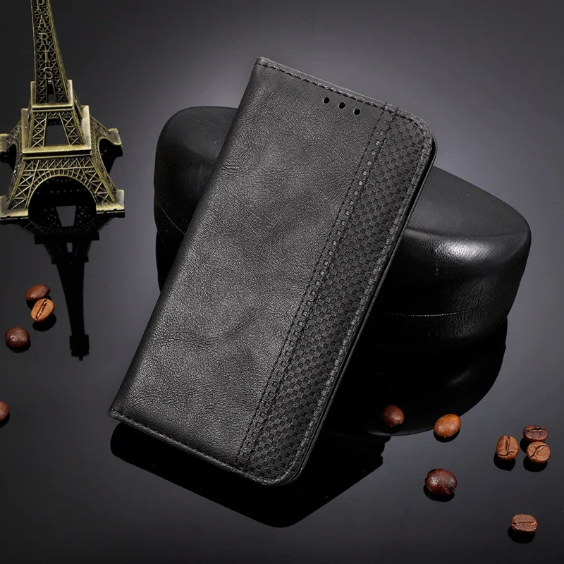 For Realme C30 4G Anti-fingerprint Retro PU Leather Wallet Case Stand Function Flip Auto Closing Magnetic Cover - Black