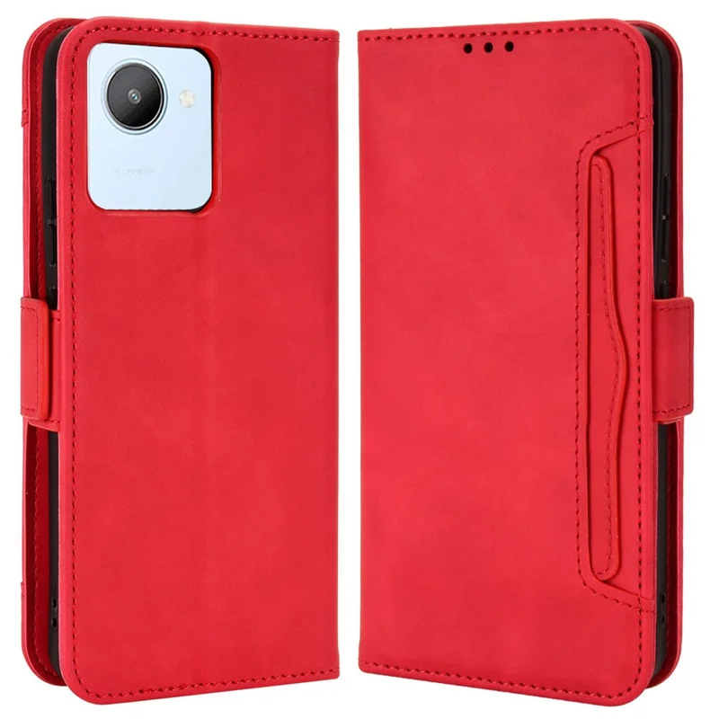 Mehrere Kartenschlitze Mobiltelefonhülle Für Realme C30 4G, PU Leder Folio Brieftasche Und Stand Flip Cover - Rot
