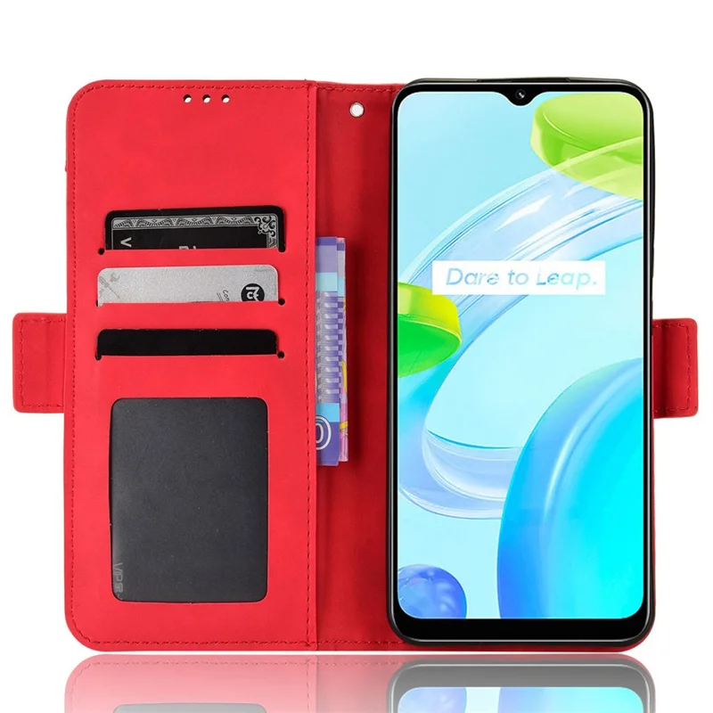 Mehrere Kartenschlitze Mobiltelefonhülle Für Realme C30 4G, PU Leder Folio Brieftasche Und Stand Flip Cover - Rot