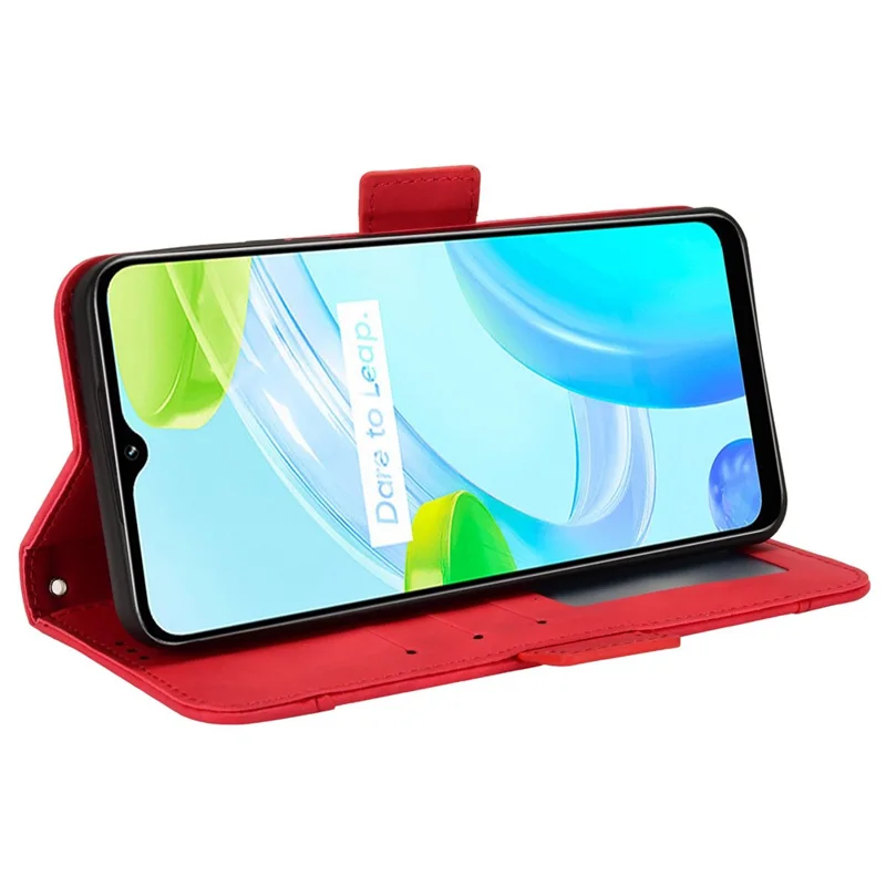 Mehrere Kartenschlitze Mobiltelefonhülle Für Realme C30 4G, PU Leder Folio Brieftasche Und Stand Flip Cover - Rot