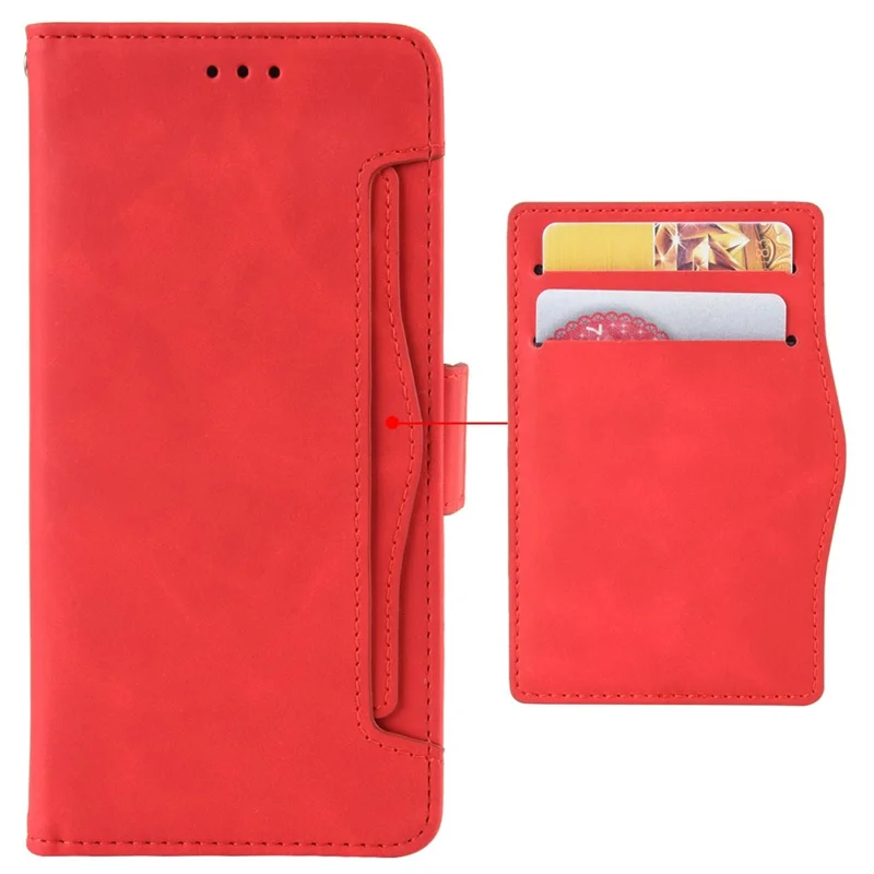 Mehrere Kartenschlitze Mobiltelefonhülle Für Realme C30 4G, PU Leder Folio Brieftasche Und Stand Flip Cover - Rot