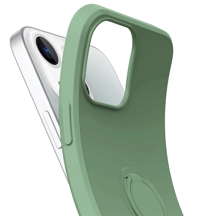 For iPhone 14 Plus 6.7 inch Easy Grip Ring Kickstand Liquid Silicone Phone Case Protective Back Cover with Wrist Strap - Black