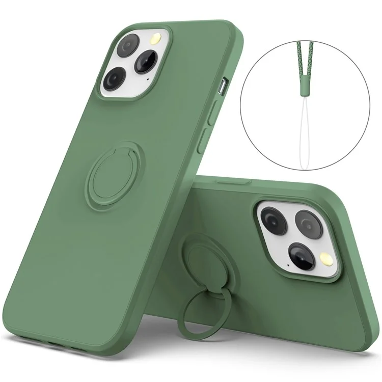 Étui de protection en silicone liquide avec anneau et support pour iPhone 14 Pro Max 6,7 pouces - Vert