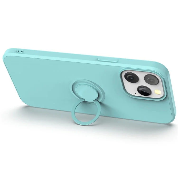 Étui de protection en silicone liquide avec anneau et support pour iPhone 14 Pro Max 6,7 pouces - Vert