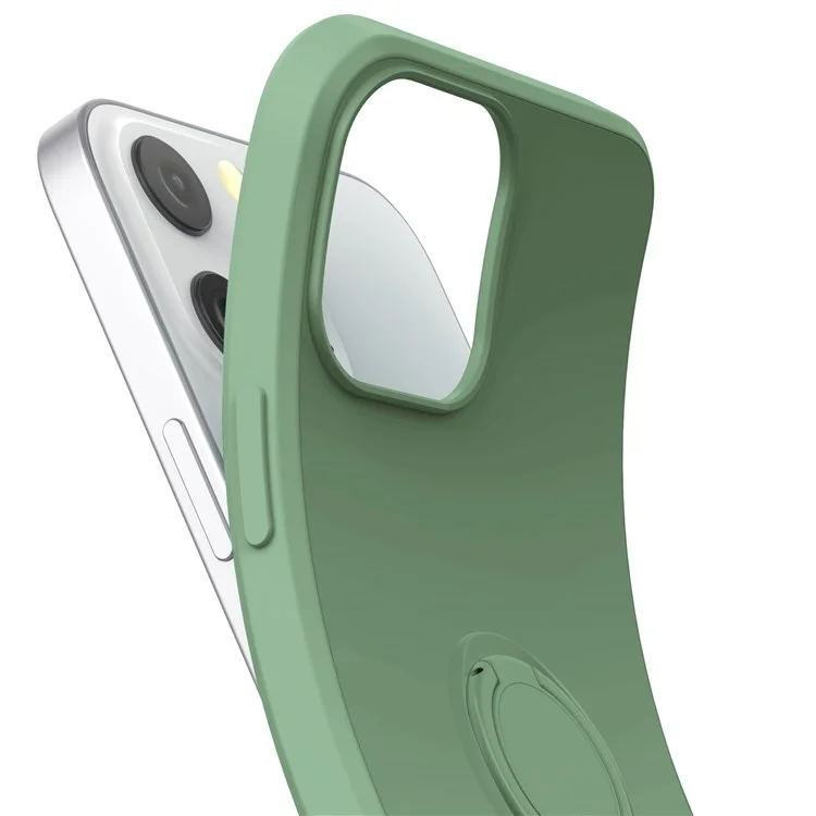 Étui de protection en silicone liquide avec anneau et support pour iPhone 14 Pro Max 6,7 pouces - Vert