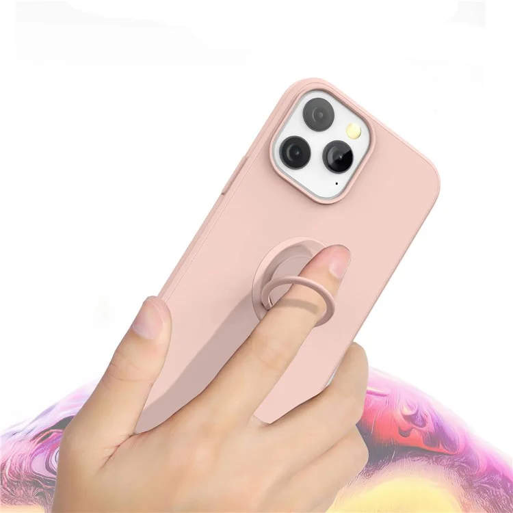 Étui de protection en silicone liquide avec anneau et support pour iPhone 14 Pro Max 6,7 pouces - Vert