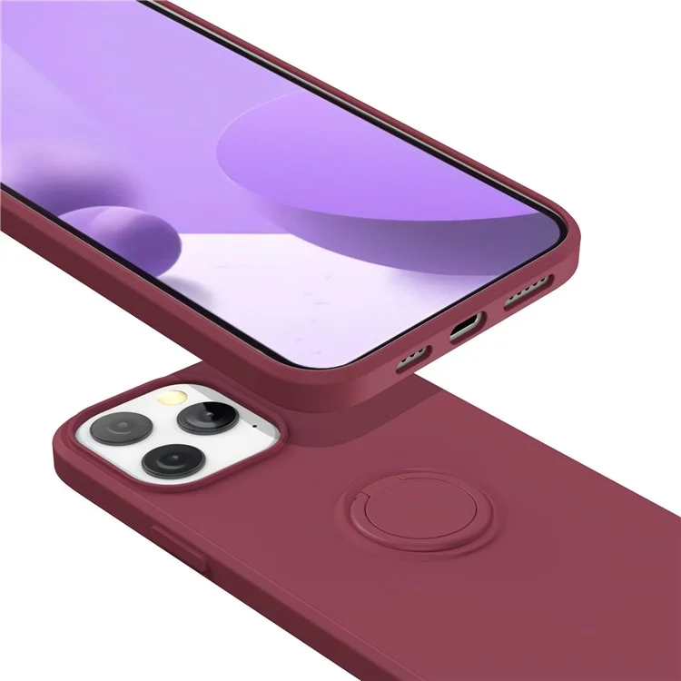 Étui de protection en silicone liquide avec anneau et support pour iPhone 14 Pro Max 6,7 pouces - Vert