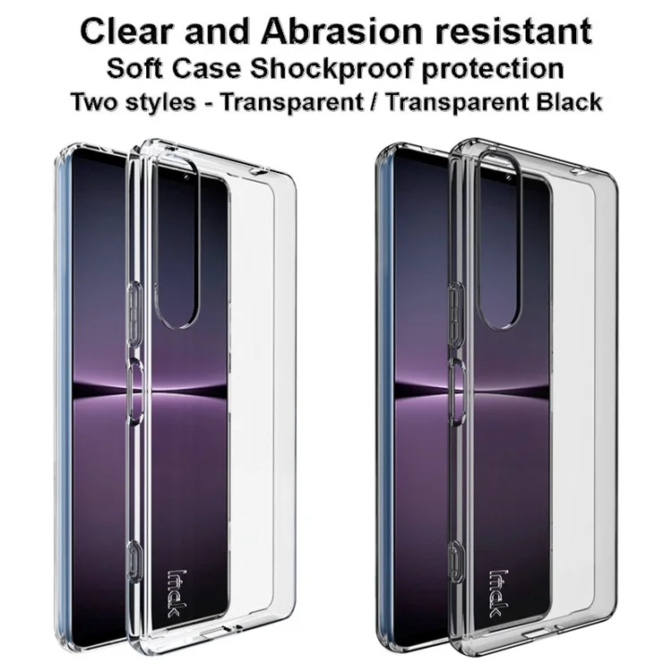 IMAK UX-5 Series для Sony Xperia 1 IV 5G Soft TPU Shock Absorption Protective Phone Case Raised Bezel Design Scratch Resistant Phone Covering Shell - Transparent Black