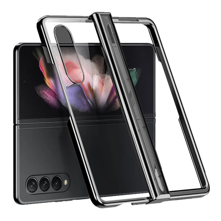 Für Samsung Galaxy Z Fold4 5G Electroplating Folding Phone Case Side Hinge Protection Transparent PC Cover - Schwarz