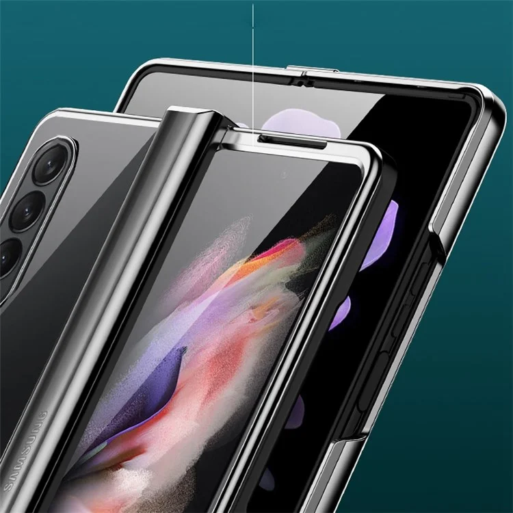 Für Samsung Galaxy Z Fold4 5G Electroplating Folding Phone Case Side Hinge Protection Transparent PC Cover - Schwarz