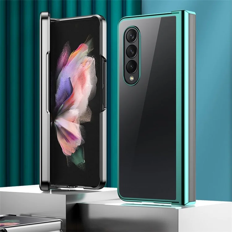 Für Samsung Galaxy Z Fold4 5G Electroplating Folding Phone Case Side Hinge Protection Transparent PC Cover - Schwarz