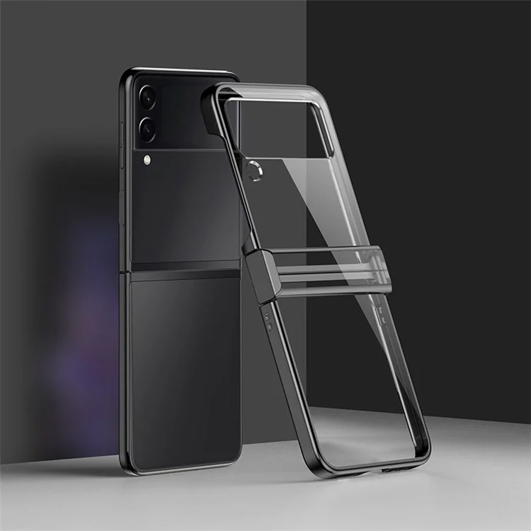 Для Samsung Galaxy Z Flip4 5G Electroplating PC Phone Cover Transparent Drop-proof Folding Case with Side Hinge Protection - Black