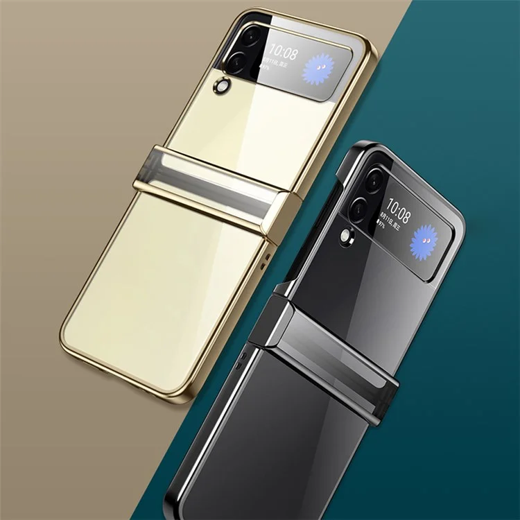 Для Samsung Galaxy Z Flip4 5G Electroplating PC Phone Cover Transparent Drop-proof Folding Case with Side Hinge Protection - Black