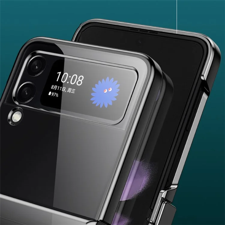 Для Samsung Galaxy Z Flip4 5G Electroplating PC Phone Cover Transparent Drop-proof Folding Case with Side Hinge Protection - Black