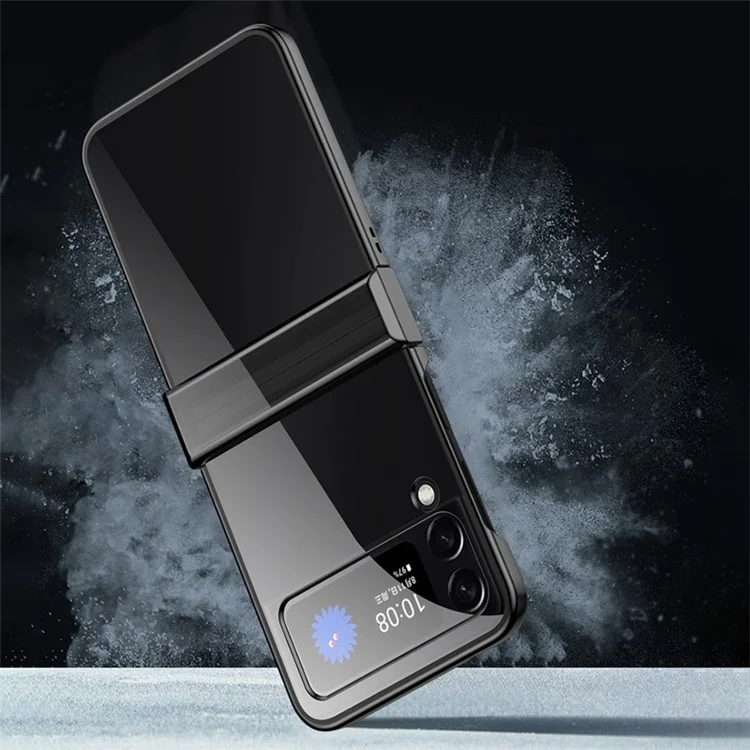 Для Samsung Galaxy Z Flip4 5G Electroplating PC Phone Cover Transparent Drop-proof Folding Case with Side Hinge Protection - Black