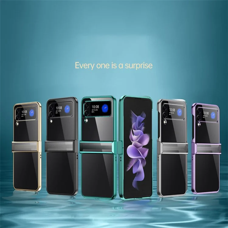 Для Samsung Galaxy Z Flip4 5G Electroplating PC Phone Cover Transparent Drop-proof Folding Case with Side Hinge Protection - Black