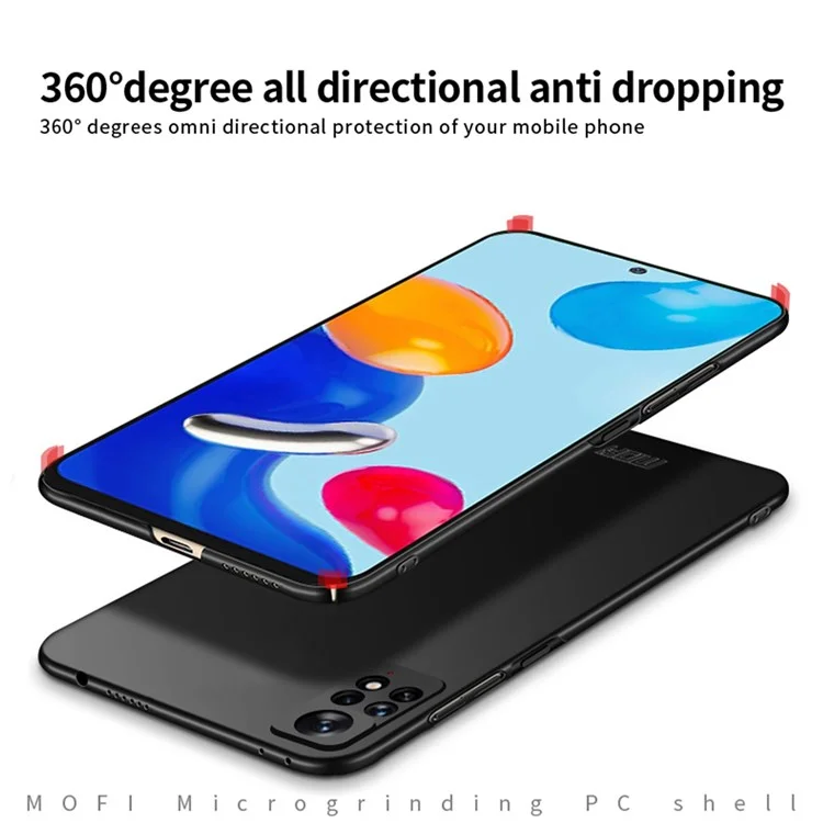 MOFI JK PC ​​series-1 Shield Para Xiaomi Redmi Note 11e Pro Otoño Proof Matte PC Hard Caída Back Camino Protección de la Cámara Cubierta Con Correa - Negro