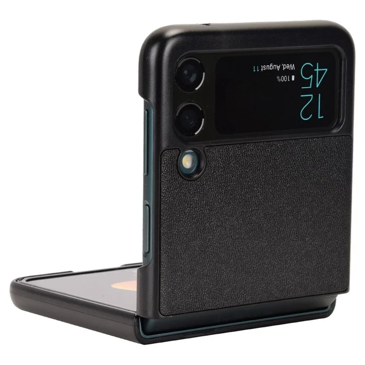 Para Samsung Galaxy Z Flip3 5G Capa de Telefone à Prova de Choque Revestida em Couro PU Texturizado Capa de Proteção de PC - Preto
