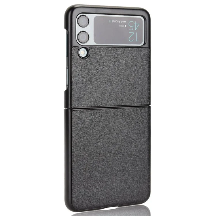 Para Samsung Galaxy Z Flip3 5G Capa de Telefone à Prova de Choque Revestida em Couro PU Texturizado Capa de Proteção de PC - Preto