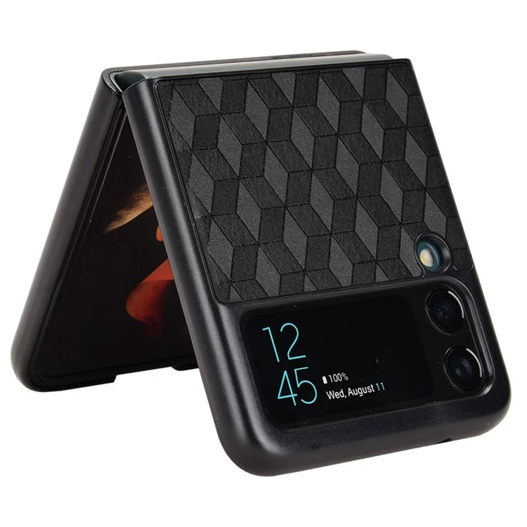 Для Samsung Galaxy Z Flip3 5G Rhombus Imprinted Folding Phone Case Anti-drop PU Leather Coated PC Cover - Black