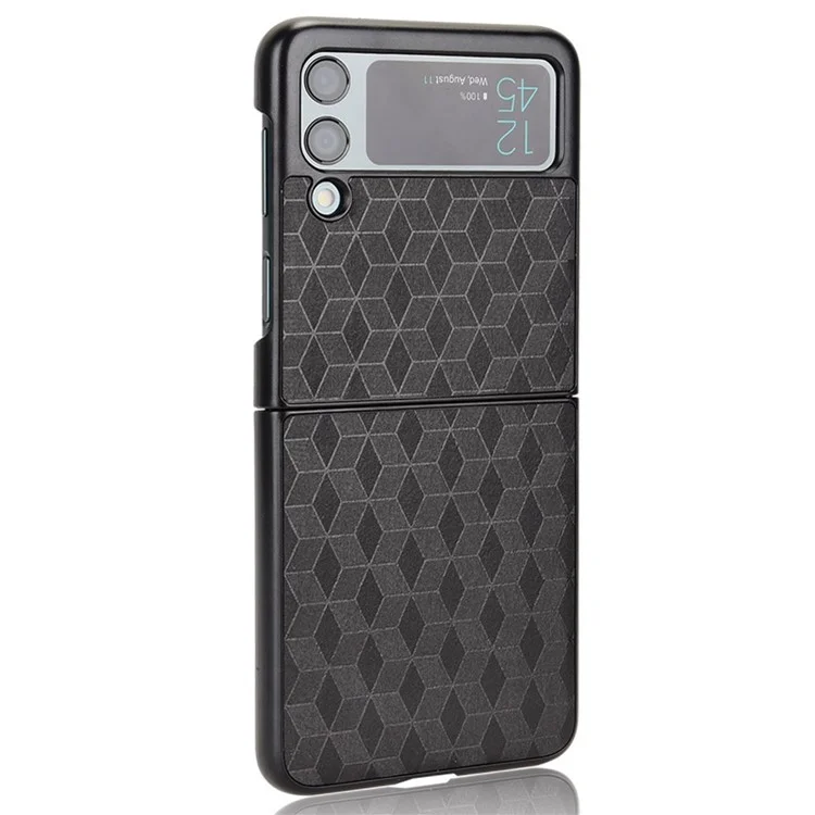 Для Samsung Galaxy Z Flip3 5G Rhombus Imprinted Folding Phone Case Anti-drop PU Leather Coated PC Cover - Black