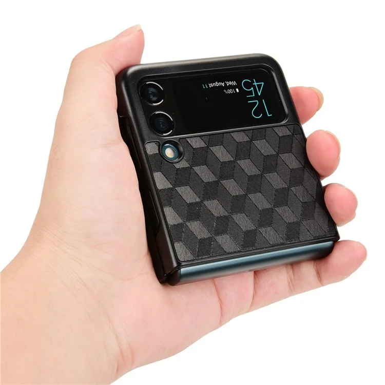 Для Samsung Galaxy Z Flip3 5G Rhombus Imprinted Folding Phone Case Anti-drop PU Leather Coated PC Cover - Black