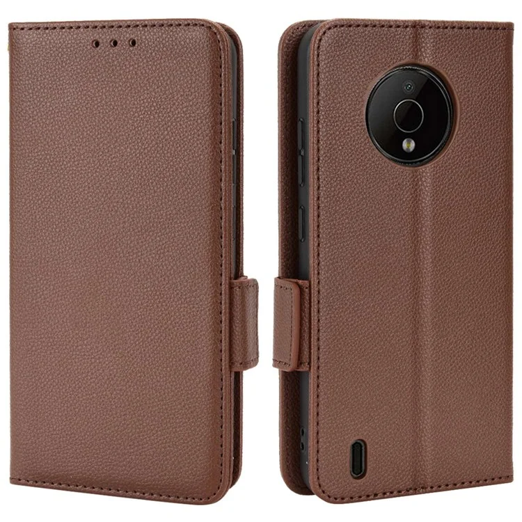 For Nokia C200 4G PU Leather Litchi Texture Phone Guard Case Stand Wallet Magnetic Clasp Cover - Brown