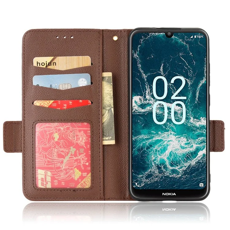 For Nokia C200 4G PU Leather Litchi Texture Phone Guard Case Stand Wallet Magnetic Clasp Cover - Brown