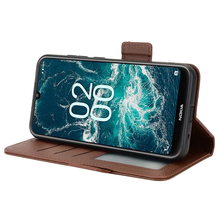 For Nokia C200 4G PU Leather Litchi Texture Phone Guard Case Stand Wallet Magnetic Clasp Cover - Brown