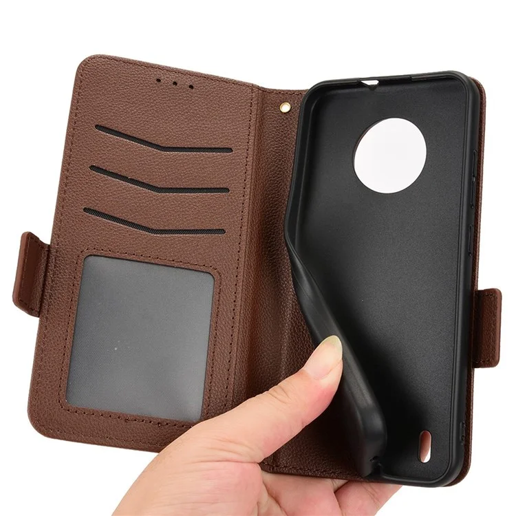 For Nokia C200 4G PU Leather Litchi Texture Phone Guard Case Stand Wallet Magnetic Clasp Cover - Brown