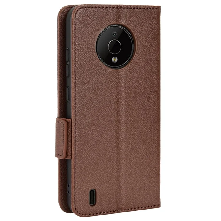 For Nokia C200 4G PU Leather Litchi Texture Phone Guard Case Stand Wallet Magnetic Clasp Cover - Brown
