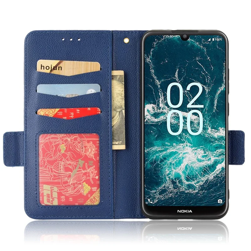For Nokia C200 4G PU Leather Litchi Texture Phone Guard Case Stand Wallet Magnetic Clasp Cover - Dark Blue