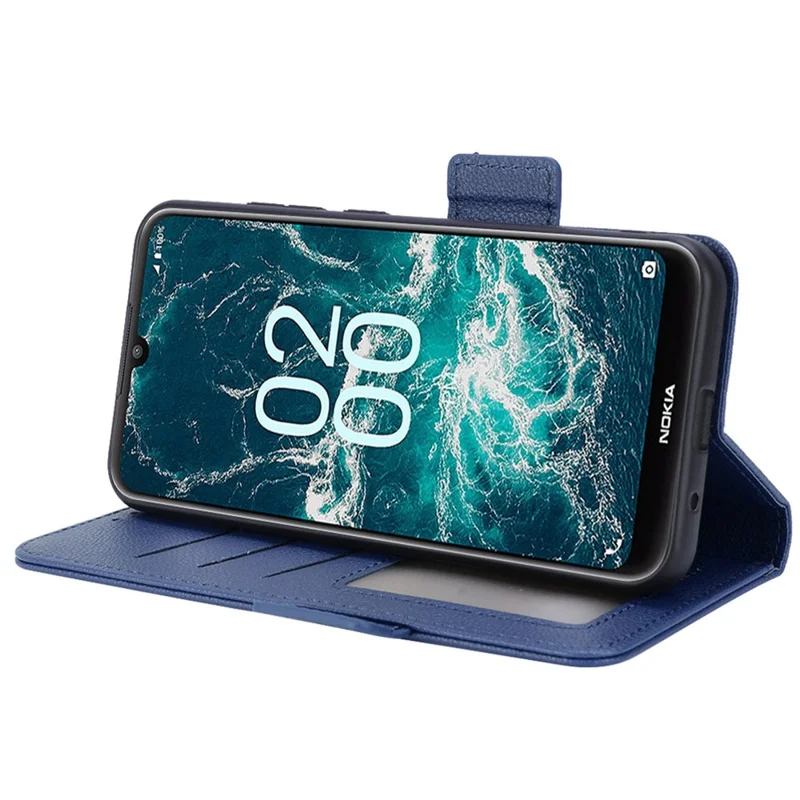 For Nokia C200 4G PU Leather Litchi Texture Phone Guard Case Stand Wallet Magnetic Clasp Cover - Dark Blue
