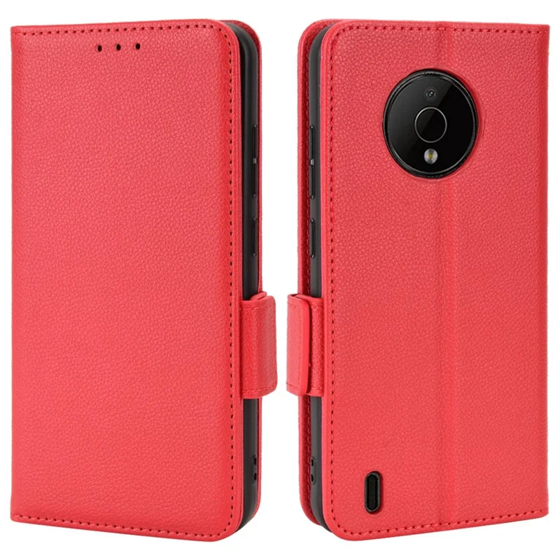 For Nokia C200 4G PU Leather Litchi Texture Phone Guard Case Stand Wallet Magnetic Clasp Cover - Red