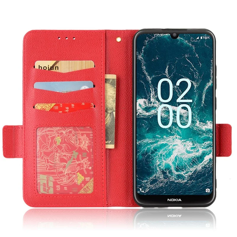 For Nokia C200 4G PU Leather Litchi Texture Phone Guard Case Stand Wallet Magnetic Clasp Cover - Red