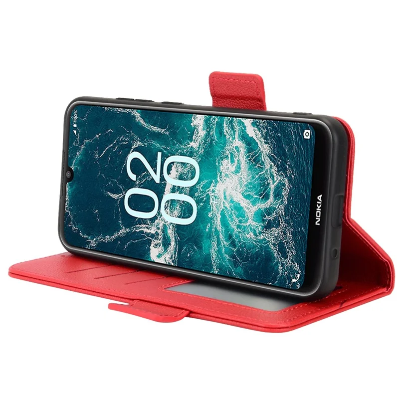 For Nokia C200 4G PU Leather Litchi Texture Phone Guard Case Stand Wallet Magnetic Clasp Cover - Red