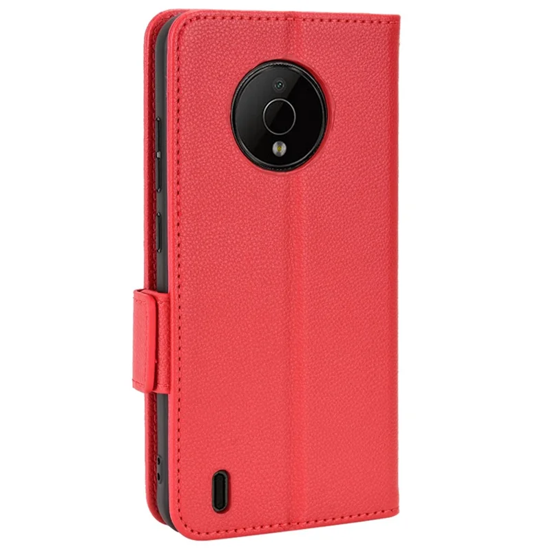 For Nokia C200 4G PU Leather Litchi Texture Phone Guard Case Stand Wallet Magnetic Clasp Cover - Red