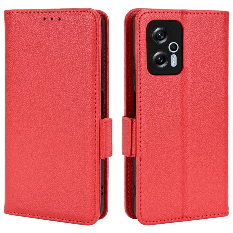 For Xiaomi Redmi Note 11T Pro 5G / Note 11T Pro+ 5G / Note 12T Pro 5G / Poco X4 GT 5G / Redmi K50i 5G Book Style PU Leather Litchi Texture Phone Case Stand Wallet Magnetic Clasp Cover - Red