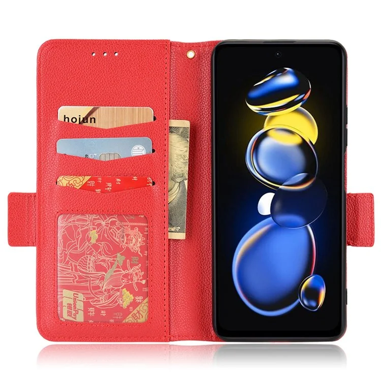 For Xiaomi Redmi Note 11T Pro 5G / Note 11T Pro+ 5G / Note 12T Pro 5G / Poco X4 GT 5G / Redmi K50i 5G Book Style PU Leather Litchi Texture Phone Case Stand Wallet Magnetic Clasp Cover - Red