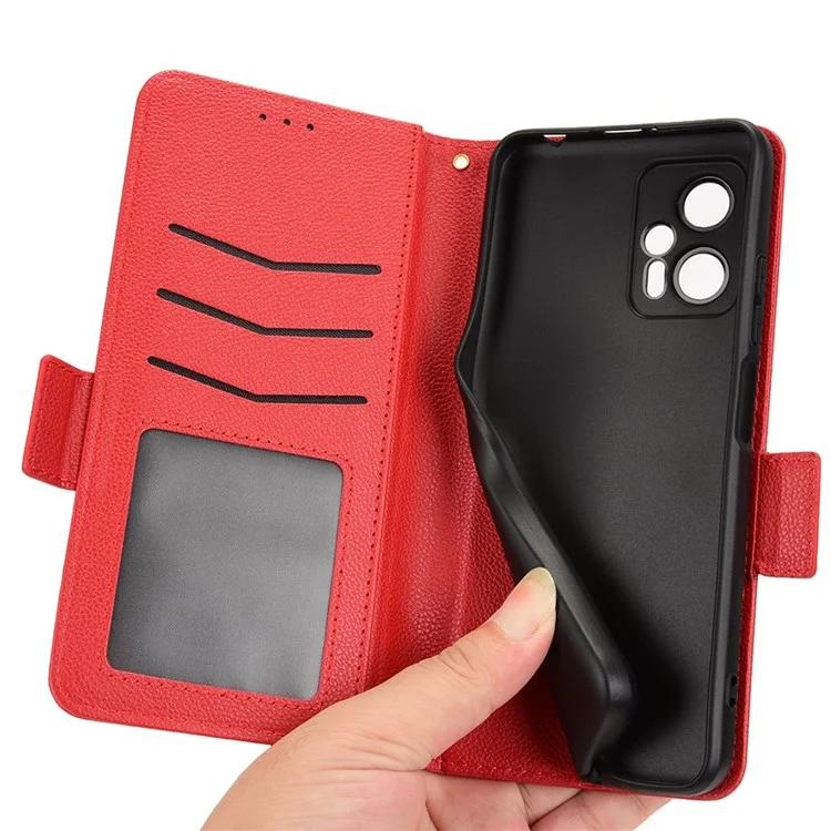 For Xiaomi Redmi Note 11T Pro 5G / Note 11T Pro+ 5G / Note 12T Pro 5G / Poco X4 GT 5G / Redmi K50i 5G Book Style PU Leather Litchi Texture Phone Case Stand Wallet Magnetic Clasp Cover - Red