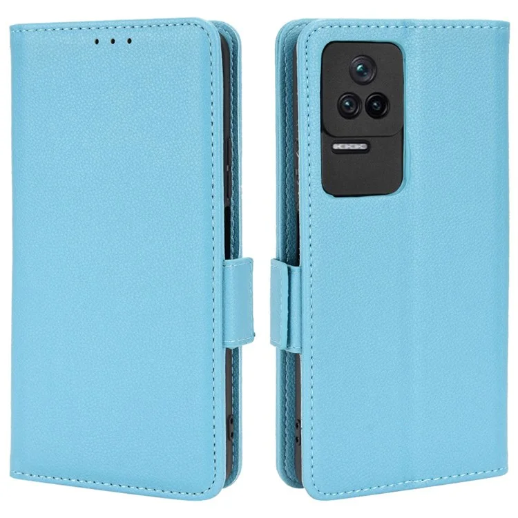 Per Xiaomi Poco F4 5G / Redmi K40S 5G PU Assorbimento in Pelle Shock Assorbimento Litchi Telefon Telef Worth Cover Del Portafoglio Magnetico - Bambina Blu
