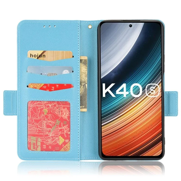 Per Xiaomi Poco F4 5G / Redmi K40S 5G PU Assorbimento in Pelle Shock Assorbimento Litchi Telefon Telef Worth Cover Del Portafoglio Magnetico - Bambina Blu