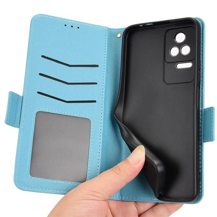 Per Xiaomi Poco F4 5G / Redmi K40S 5G PU Assorbimento in Pelle Shock Assorbimento Litchi Telefon Telef Worth Cover Del Portafoglio Magnetico - Bambina Blu