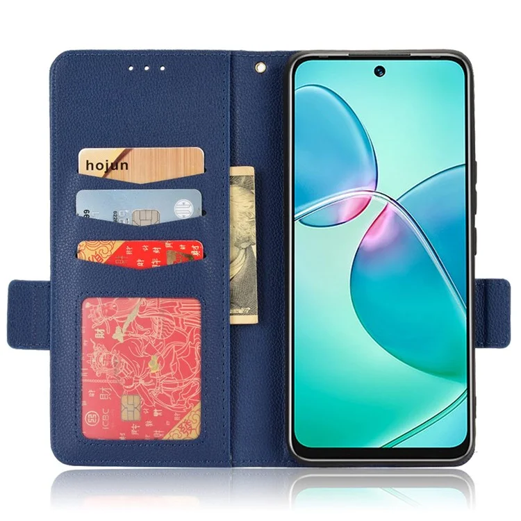 Per Infinix Hot 12 Play 4G (X6816C) / Hot 12 Play NFC 4G Ben Protetto PU in Pelle Litchi Texture Telefon Case Copertina di Chiusura Magnetica - Blu Scuro