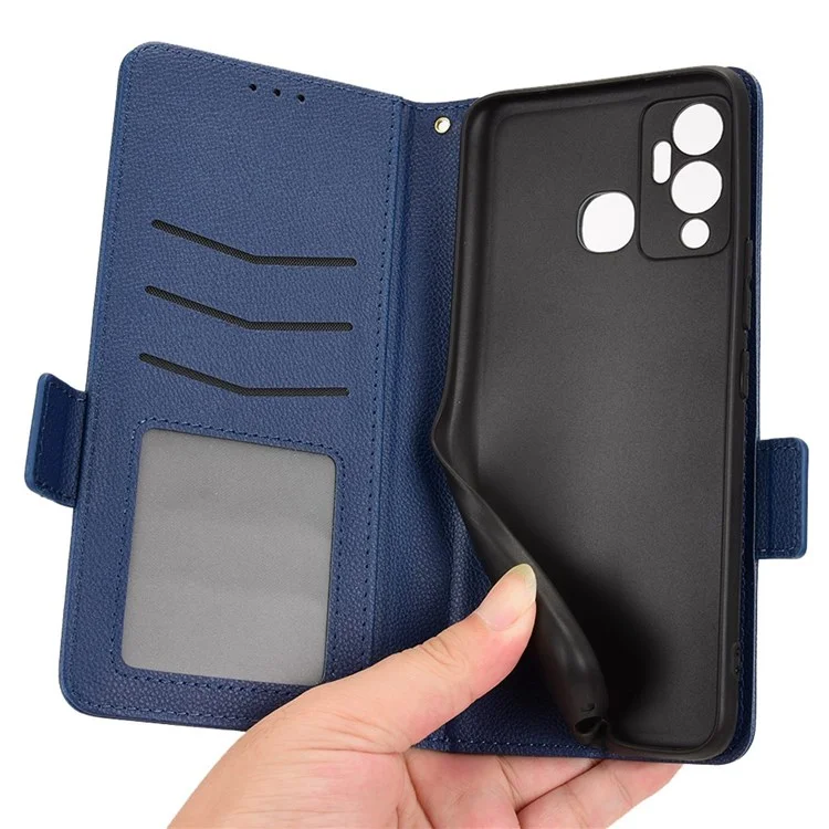Per Infinix Hot 12 Play 4G (X6816C) / Hot 12 Play NFC 4G Ben Protetto PU in Pelle Litchi Texture Telefon Case Copertina di Chiusura Magnetica - Blu Scuro