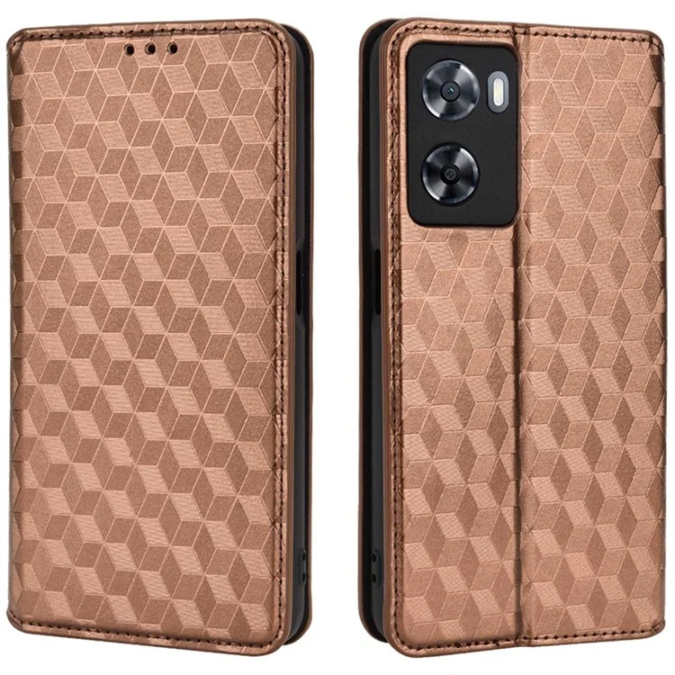 Per Oppo A57 4G / A57s 4G / A57 (2022) 5G / A77 5G Custodia Portafoglio in Pelle PU con Assorbimento Magnetico e Motivo a Rombi - Marrone