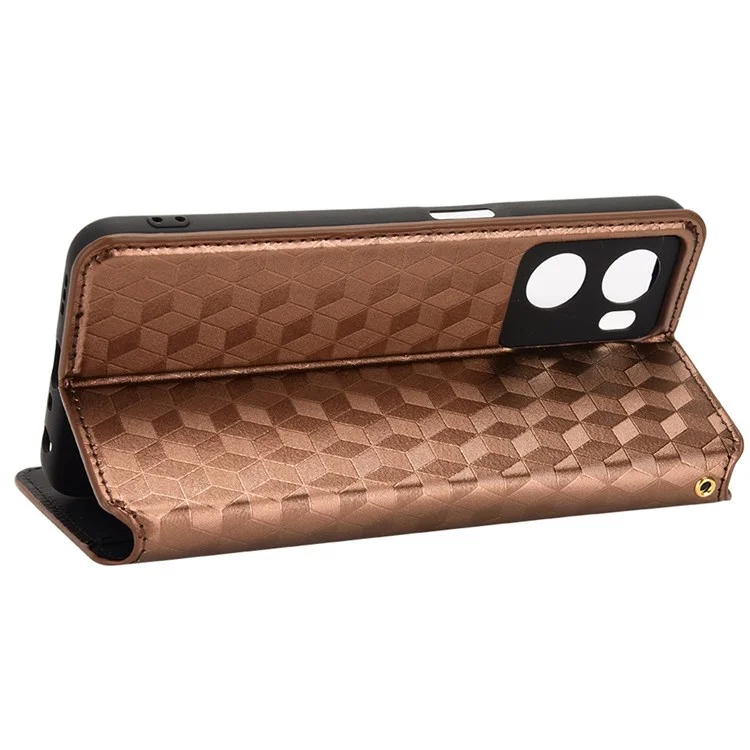 Per Oppo A57 4G / A57s 4G / A57 (2022) 5G / A77 5G Custodia Portafoglio in Pelle PU con Assorbimento Magnetico e Motivo a Rombi - Marrone