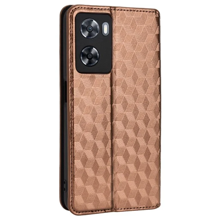 Per Oppo A57 4G / A57s 4G / A57 (2022) 5G / A77 5G Custodia Portafoglio in Pelle PU con Assorbimento Magnetico e Motivo a Rombi - Marrone