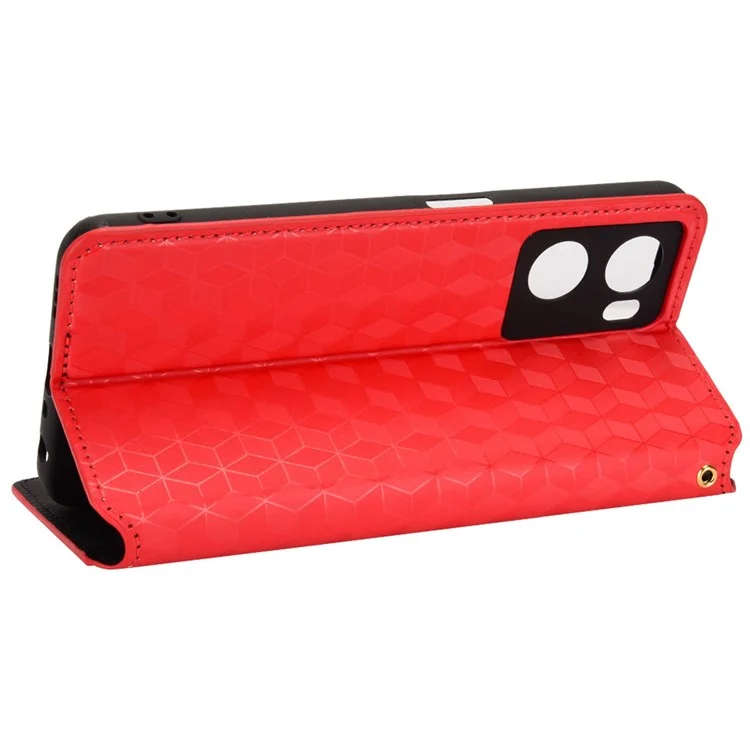 Per Oppo A57 4G / A57 (2022) 5G / A77 5G Assorbimento Magnetico Imprinting Rhombo Pattern PU Coperchi - Rosso