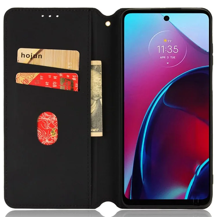 For Motorola Moto G Stylus 4G (2022) Anti-drop Magnetic Absorption Imprinting Rhombus Pattern PU Leather Case Cover with Stand Wallet - Black